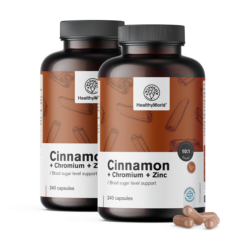 Cimet kapsule s kromom in cinkom za optimalno raven krvnega sladkorja