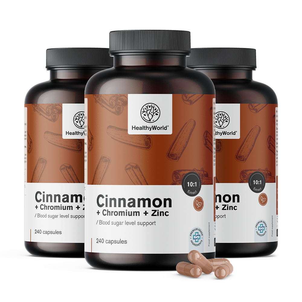Cimet kapsule s kromom in cinkom za optimalno raven krvnega sladkorja