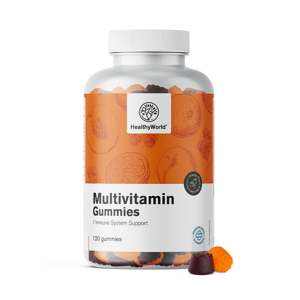 Multivitamins in the form of gummy candies with 3 flavors.