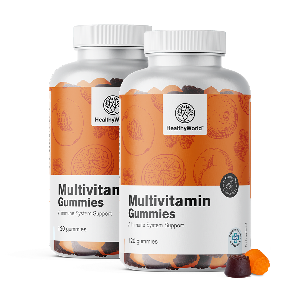 Multivitamins in the form of gummy candies with 3 flavors.
